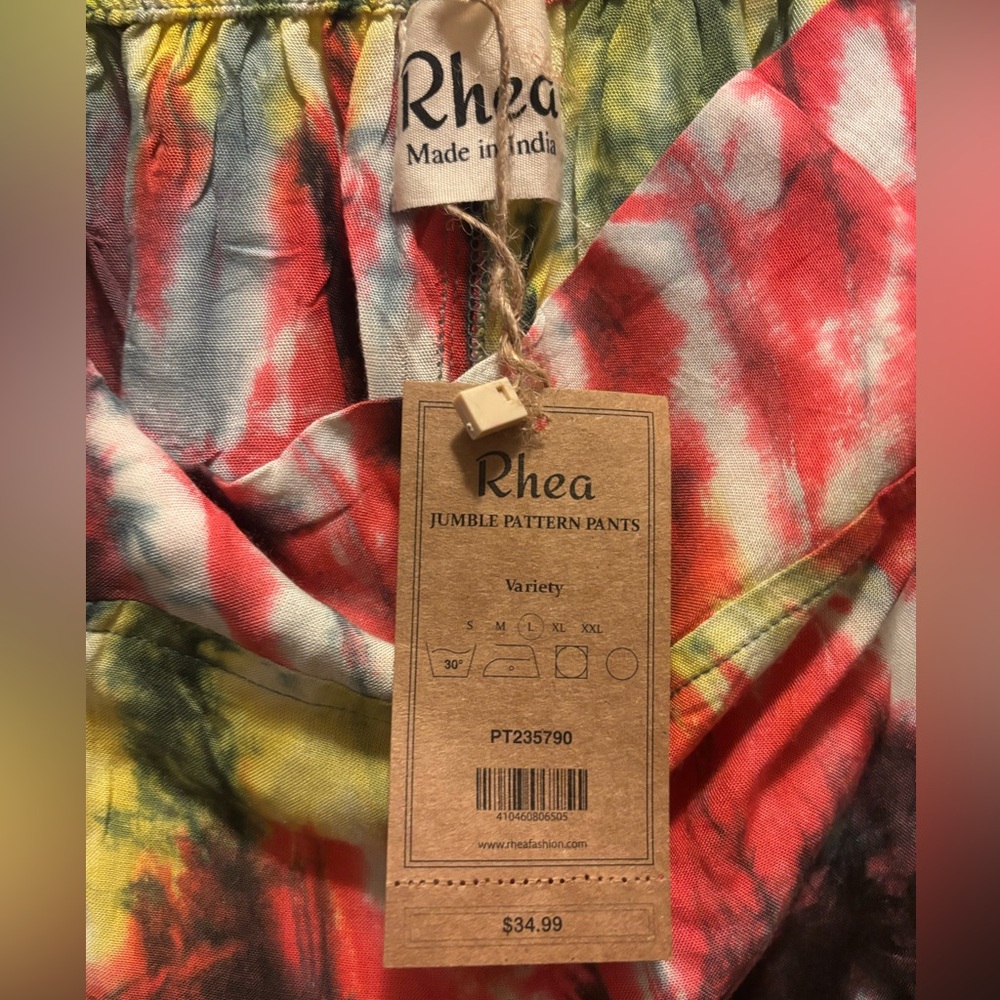 Rhea Tie Dye Harem Pants NWT Boho Festival Flowy Large Red Yellow - Picture 4 of 5